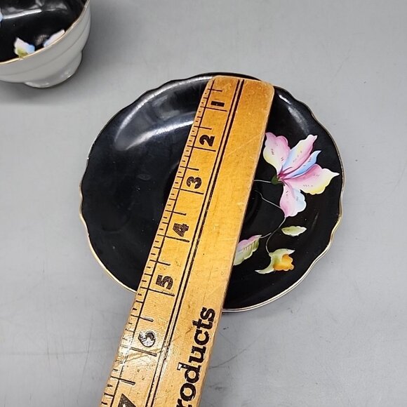 Chugai China Demitasse Teacup & Saucer Rise Floral Black Occupied Japan Vintage - Picture 5 of 7